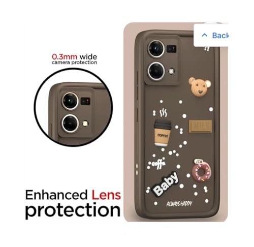 Image of Bintage Cute Fun Taddy Cartoon 3D Ball Bear Milk Cake Coffee Silicon Case Full Body & Camera Protection Back Cover Compatible for Oppo Reno7 4G - Brown
