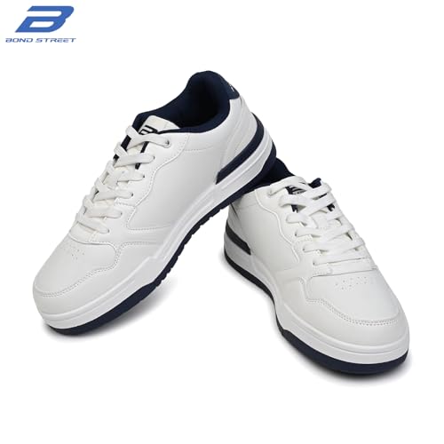 Image of Bond Street Men's White & Green Casual Sneakers | PU Upper Lace-Up Shoes for Men | Lightweight Footwear with Durable PVC Sole | Stylish & Comfortable Men's Fashion Sneakers