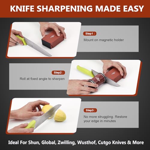 Image of The Innovative Knife Sharpener - Patented Multi-Angle Premium Rolling Knife Sharpener with Extra Replacement Head for Chef's, Fruit, and All Steel Knives (Colorful Wood)