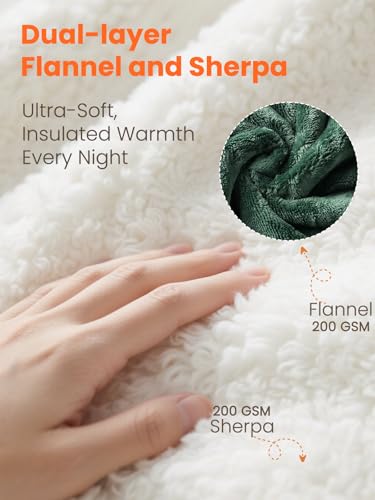 Electric Heated Blanket King, Ultra‑Cozy Premium Flannel & Sherpa, Even Heat Distribution & Stable Temp, 1–10H Auto‑Off, 8 Temps (86–125.6°F), Overheat Protection, Ideal Gifts for Grandma