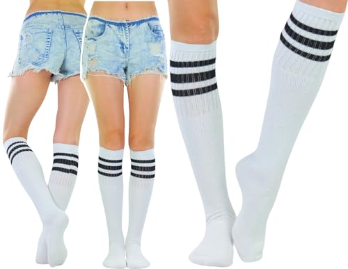 ToBeInStyle Unisex Knee High Cotton Tube Athletic Thick Socks w/Stripe Top3