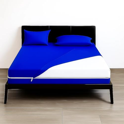 El Mejor Listado de Cubre Colchon Con Cierre - solo los mejores. 44 Cubre Colchón con Cierre + 2 Fundas De Almohada Diseño De La Tela Liso (Azul Marino, Individual)