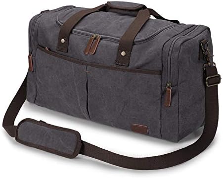 S-ZONE Large Canvas Travel Duffel Bag Weekend Overnight Bag with Shoes Compartment Holdall Gym Bag with Multi-Pockets for Men and Women