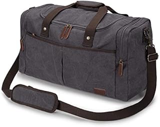 S-ZONE Large Canvas Travel Duffel Bag Weekend Overnight Bag with Shoes Compartment Holdall Gym Bag with Multi-Pockets for Men and Women