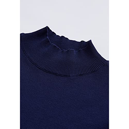Image of CHICWISH Women's Mock Neck Satin Spliced Bubble Sleeves Knit Top