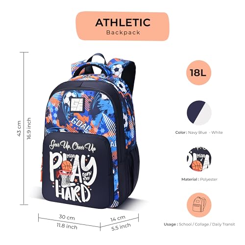Image of Gear Athletic 17 inch /20L Medium Water Resistant School Bag /Casual Backpack /Daypack /Laptop Bag for Boys /Girls (Navy Blue - White)