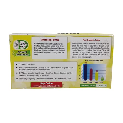 Image of Dezire Natural Low GI Sweetener GI-19 | Diabetic-Friendly Sugar Substitute | Natural Low Glycemic Sweetener Sachets 5g Each | 1 Sachet = 2 Tsp Sugar | No Artificial Sweeteners | Tea, Coffee & Daily Use | Pack of 65