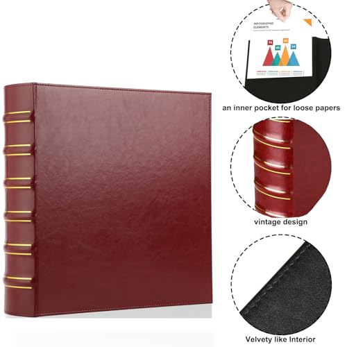 Image of LETVPVOW Vintage Hardback 3 Ring Binder 2 Inch, Professional Leather Binders 2 Inch D Ring, Holds 400 Sheets Capacity 2 Pack - Dark Red