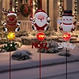 SATHGA Christmas Solar Garden Lights,3 Pack Santa Claus Snowman Reindeer Solar Stake Lights,Xmas Figurine Lights for Yard Lawn Porch Holiday Decor for Women