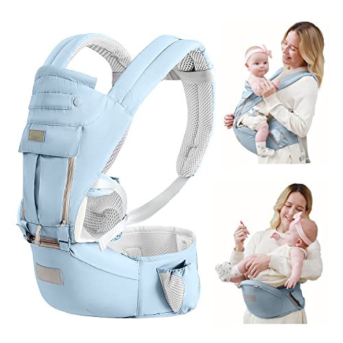 Image of Baby Carrier with Hip Seat, Baby Carrier Newborn to Toddler, Toddler Carrier for 7 -66lbs, All Seasons Baby Holder Carrier, All Position.(Blue)