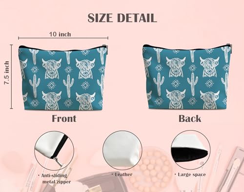 Image of Western Makeup Bag,Western Gifts For Women,Cow Makeup Bag,Cowgirl Stuff,Western Stuff For Women,Western Gifts,Cowgirl Gifts(Leather COW V)