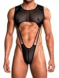 Avidlove Men Sexy Lingerie High Cut Fishnet Bodysuit One Piece Lingerie Top Club Rave Outfits Black M