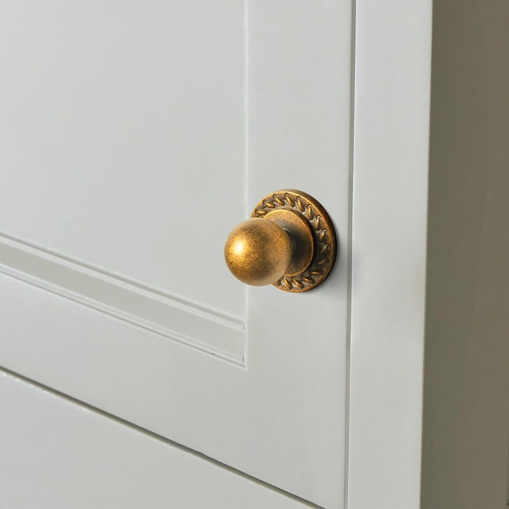 Goo-Ki Antique Brass Cabinet Knobs with Flowcrest Backplate, Vintage Globe Drawer Pull Handles for Furniture Restoration, Solid Zinc Alloy Round Ball Hardware (6 Pack)