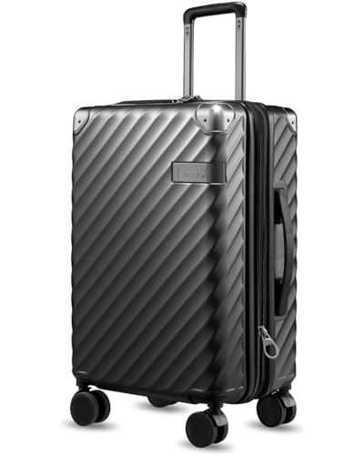 LUGGEX Luggage with Spinner Wheels, Polycarbonate Expandable Hard Shell Suitcase, Carry On 20 Inch, Black