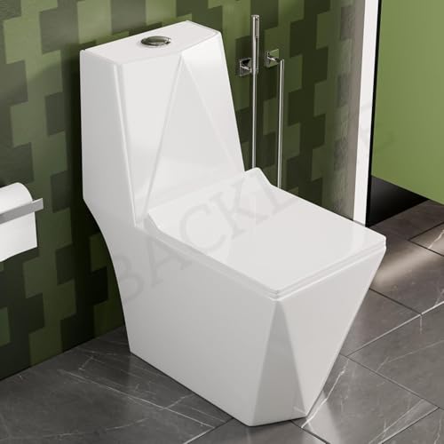 Image of Backline Ceramic Commodes For Toilet Diamond Cut | One Piece Water Closet | Western Toilet For Bathroom | With Soft Close Seat Cover - S Trap 9 inch Outlet Is From Floor (White) (7 Years Glaze Warrenty)
