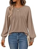 AUTOMET Womens Fall Fashion Long Sleeve Shirts Dressy Casual Pleated Basic Trendy Tops Winter Clothes 2025 Khaki XL