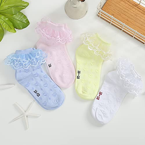 YUEN Girls Lace Ankle Socks Ruffle Frilly Cotton Socks Trim Lace,Princess Socks for Big Girls 4 Pack (as1, age, 4_years, 6_years, 4 Pairs, 4 Pairs,m)3
