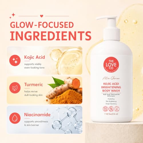 Image of The Love Co Kojic Acid Body Wash for Women & Men, Brightening Body Wash with Niacinamide & Turmeric, Hydrating Shower Gel for Tan & Dull Skin, 236 ml