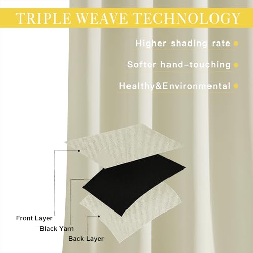 NICETOWN Room Darkening Beige Curtain 80 inch Length, Grommet Thermal Insulated Doorway Drape Blackout Curtain Sound Reducing for Bedroom/Living Room, 1 Panel, W46 X L80