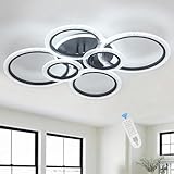 6-Rings LED Modern Ceiling Light Dimmable with Remote for Living Room, 31.5’’ Ceiling Lamp Black 100W 3000K-6500K Metal Circle Flush Mount Chandelier Lighting Fixture for Bedroom Dining Room