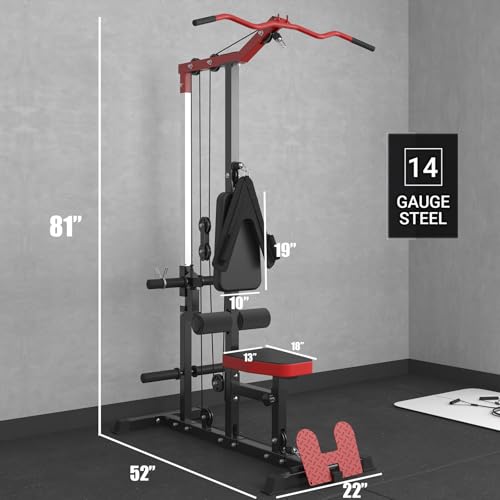 ER KANG LAT Tower with Flip-Up Footplate, High & Low Pulley Station, AB Crunch Harness Home Gym Back Exercise Machine