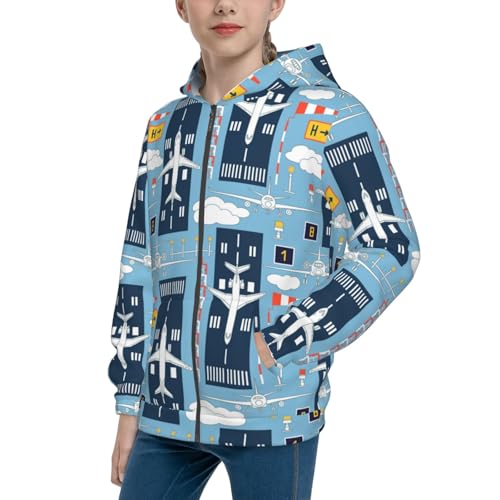 Airplanes and Aviation Signs Kid Hoodies Boys Zip Up Sweatshirts Girls Pullover with Pocket - Main Image