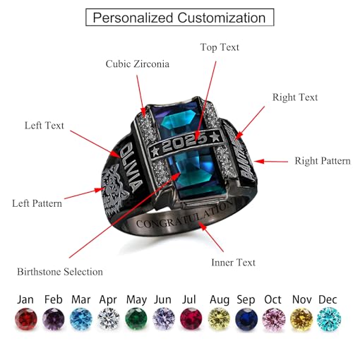 Class Rings for Men High School 2025,2026, 925 Sterling Silver College Graduation Rings, Senior University Men's Class Ring Customizable, Personalized Graduation Rings Gift for Men4