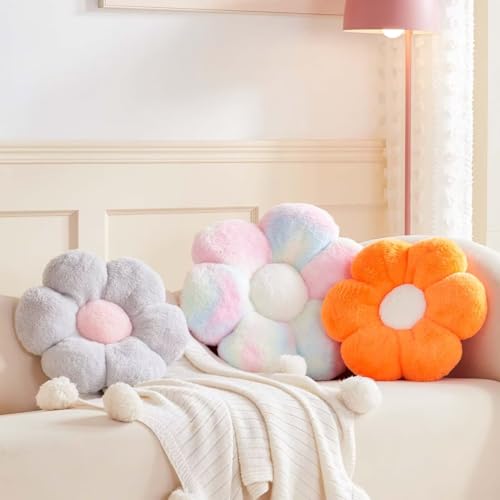 Image of Kcvvcr Flower Pillow Cute Decorative Throw Pillow with Faux Rabbit Fur Soft Daisy Plush Floor Cushion Aesthetic Flower Shaped Pillow Home Decor for Bed Sofa Couch (Sage Green, 19.6 Inch)