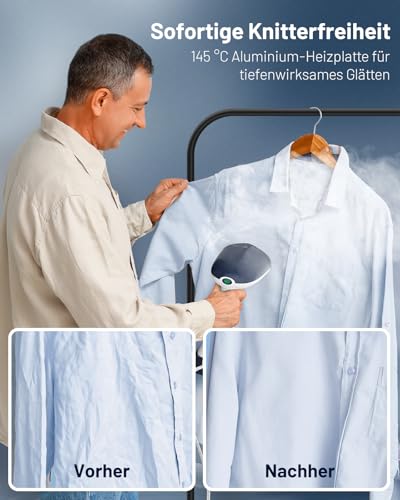 BEAUTURAL Steamer, Dampfglätter, Schnelles Aufheizen, 260ml Wassertank, Auto-Abschaltung, Faltenentferner für Kleidung，Ideal für Zuhause, Büro, Reise，Blau-weiß