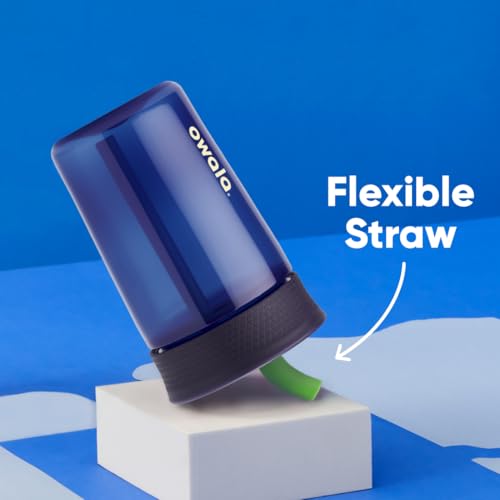 Image of Owala Kids BPA-Free Plastic Tumbler with Spill Resistant Flexible Straw, Easy to Clean, Kids Water Bottle, Great for Travel, Dishwasher Safe, 15 Oz, Navy and Blue (Home Base)