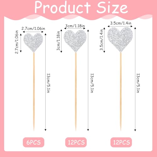 Ahqizfx 586964_1_RKFIBM5U Glitter Heart Cupcake Toppers, 30 Pcs Heart Cupcake Toppers, Mixed Size Cupcake Picks Decorations, Silver Party Cupcake Decorations thumb #1