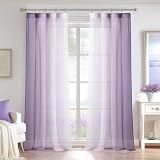DWCN Lila Voile Gardinen mit Kräuselband H245 x B140 cm, Farbverlauf Transparent Vorhänge mit Schienensystem Luftig Dekoschal Lang Sheer für Wohnzimmer Kinderzimmer Schlafzimmer, 2er Set