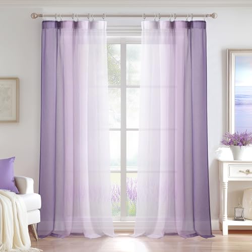 DWCN Lila Voile Gardinen mit Kräuselband H245 x B140 cm, Fadenvorhang Transparent Vorhänge mit Schienensystem Luftig Dekoschal Lang Sheer für Wohnzimmer Kinderzimmer Schlafzimmer, 2er Set