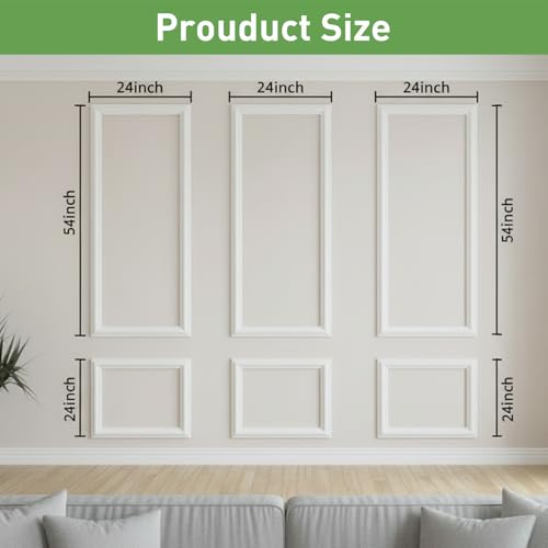 Tonho Dawnhawk Pre-Cut Wall Molding Kit, Wainscoting Panels Peel and Stick, Paintable & Ready-to-Assemble, Wall Moulding Panel for Living Room Bedroom Hallway Kitchen Island, 3 Set 54 x 24 in by Tonho Dawnhawk - Used condition - Image 2