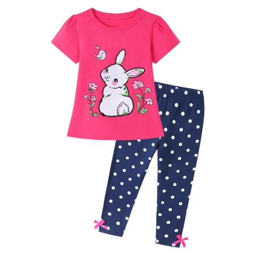 Image of HILEELANG Toddler Girl Easter Outfit Spring Summer Cotton Leggings Pants Tees Shirts Clothing Sets