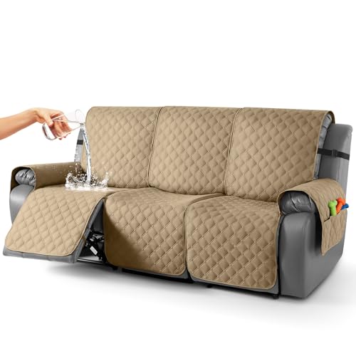Image of TAOCOCO 100% Waterproof Recliner Covers, Recliner Sofa Covers with Leg Straps, Reversible Recliner Couch Cover for Reclining Chair, Washable Couch Protector for Pets Kids(3 Seater, Camel)
