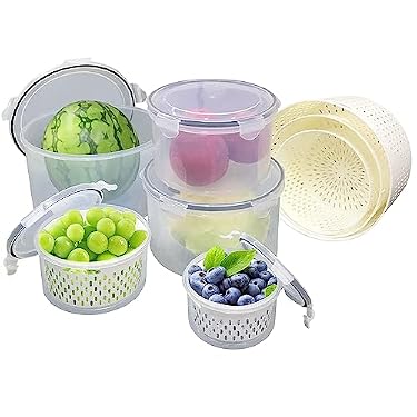 AMAZON - CD HOME Fridge Food Storage Container with Lids and stackable, Plastic Fresh Produce Saver Keeper for Vegetable Fruit Berry Salad Lettuce, BPA Free Kitchen Refrigerator Organizers Bins (5Pcircular)
