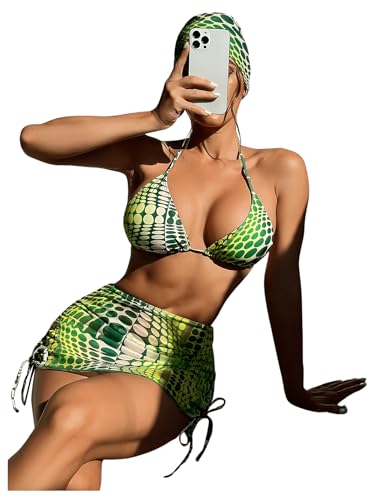 Image of RoseSeek Women's 4 Piece Polka Dots Bathing Suits Cover Up Skirt & Bandana