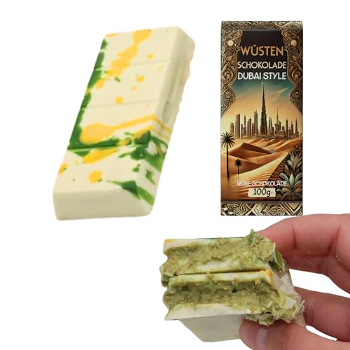 100g Blanco Chocolate Premium de Dubái con Crema de Pistacho – Hecho a Mano, Presentación de Lujo – Auténtica Experiencia del Chocolate de Dubái (Chocolate blanco Dubai)