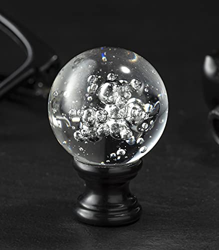 2 Pack Crystal Lamp Finial Cap, Ball Shaped Clear Bubbles Glass With Screw Knob Base, Decoration Accessories For Table And Floor Lamps Shade Top (2 Inches Tall, Black Finish) #TOP1