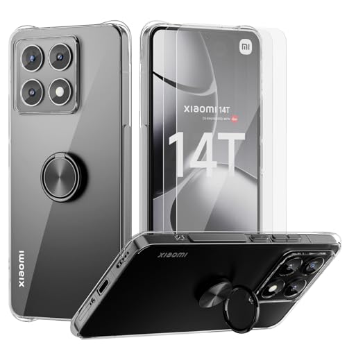 Etui Xiaomi 14T 5G anti-chute avec bague support à 360 degrés pour visionnage mains libres