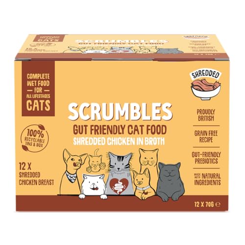 Scrumbles Natural Wet Cat Food Shredded Chicken in Broth 12x 70g