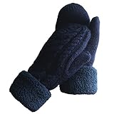 Women's Winter Gloves Warm Lining - Cozy Wool Knit Thick Gloves Mittens in 6 color (Navy blue)