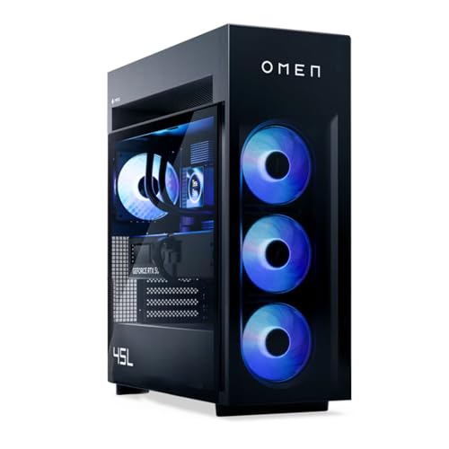 Image of PCONLINE HP Omen MAX 45L 5090 Gaming Desktop, AMD Ryzen 9 9900X3D 5.5GHz, Geforce RTX 5090, 32GB DDR5 RAM, 1TB SSD, RGB Light Studio, LCD Liquid Cooler, DP, HDMI, Wi-Fi 7, Windows 11 Pro, Black