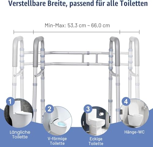 LOLLIDO ein unabhängig gebauter sicherheitsrahmen für toiletten und ein griff, mit dem verstellbare duschstützen zur unterstützung im badezimmer - für die meisten toiletten geeignet