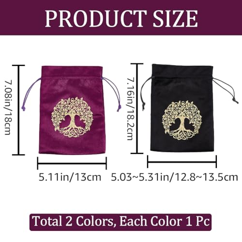 CREATCABIN 2Pcs Tree of Life Tarot Bags Velvet Tarot Card Storage Bag Pouches Holder Set Rune with Drawstrings Large Packing for Crystal Jewelry Dice Gift Halloween 7x5.1Inch-Black Purple - Image 2