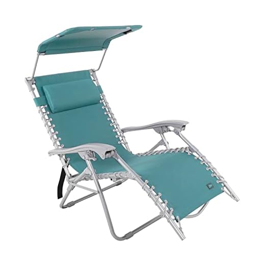Bliss Hammocks 26" Gravity Free Beach Chair w/Canopy Sun-Shade & Adjustable Pillow,Foldable,Outdoor,Lawn,Deck,Patio,Wide-Surface Arm Rest,Weather & Rust Resistant,250 Lbs Capacity,Sea Glass,GBC-026-SG