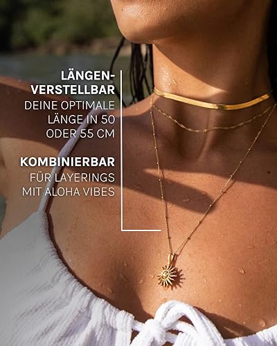 PURELEI® Sun Halsketting dames (goud, zilver en roségoud) met zonhanger (50/55 cm lengte, verstelbaar) sieraden waterdicht - Afbeelding 7