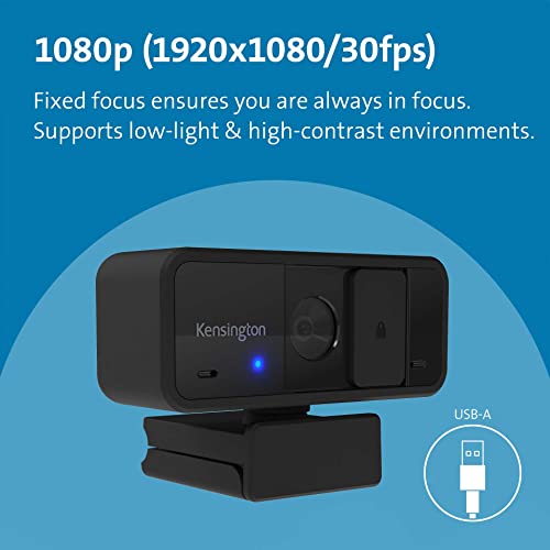 Image of Kensington W1050 1080p Fixed Focus Wide Angle Webcam for Video Conference, Dual Stereo Mic, Software Control, Privacy Cover, Works with Microsoft Teams, Google Meet, Zoom and More (K80250WW)