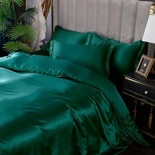 Sábanas de seda de morera de 4 piezas, 1 funda de edredón de seda, 1 sábana encimera y 2 fundas de almohada, juego de ropa de cama de seda de tamaño matrimonial, juego de edredón suave para todas las